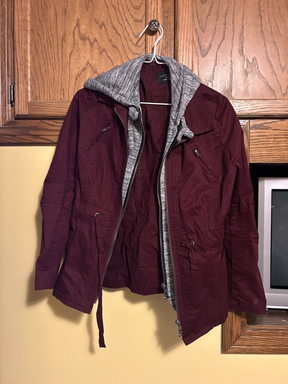 Love Tree Maroon Utility Jacket with Heather Gray Hooded Liner
